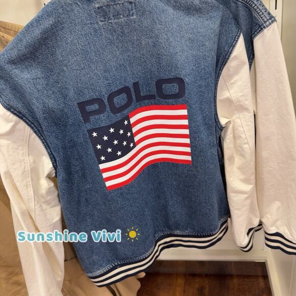 NWT Polo Ralph Lauren Women's DENIM Varsity BOMBER Jacket Blue medium - Picture 5 of 7